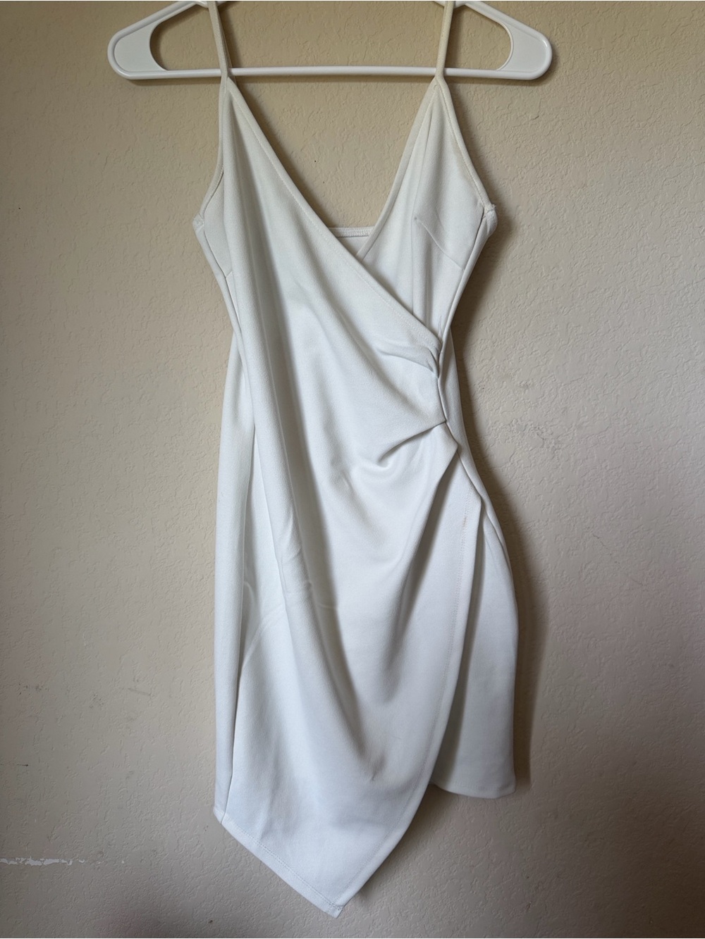 Sleek White Asymmetrical Draped Slip Dress